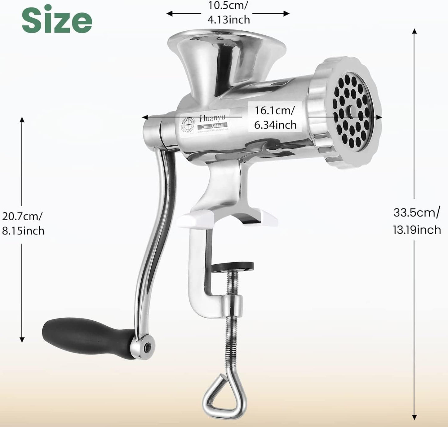 CAM2 Professional Grade Manual Meat Grinder #12 - Durable 304 Stainless Steel Design