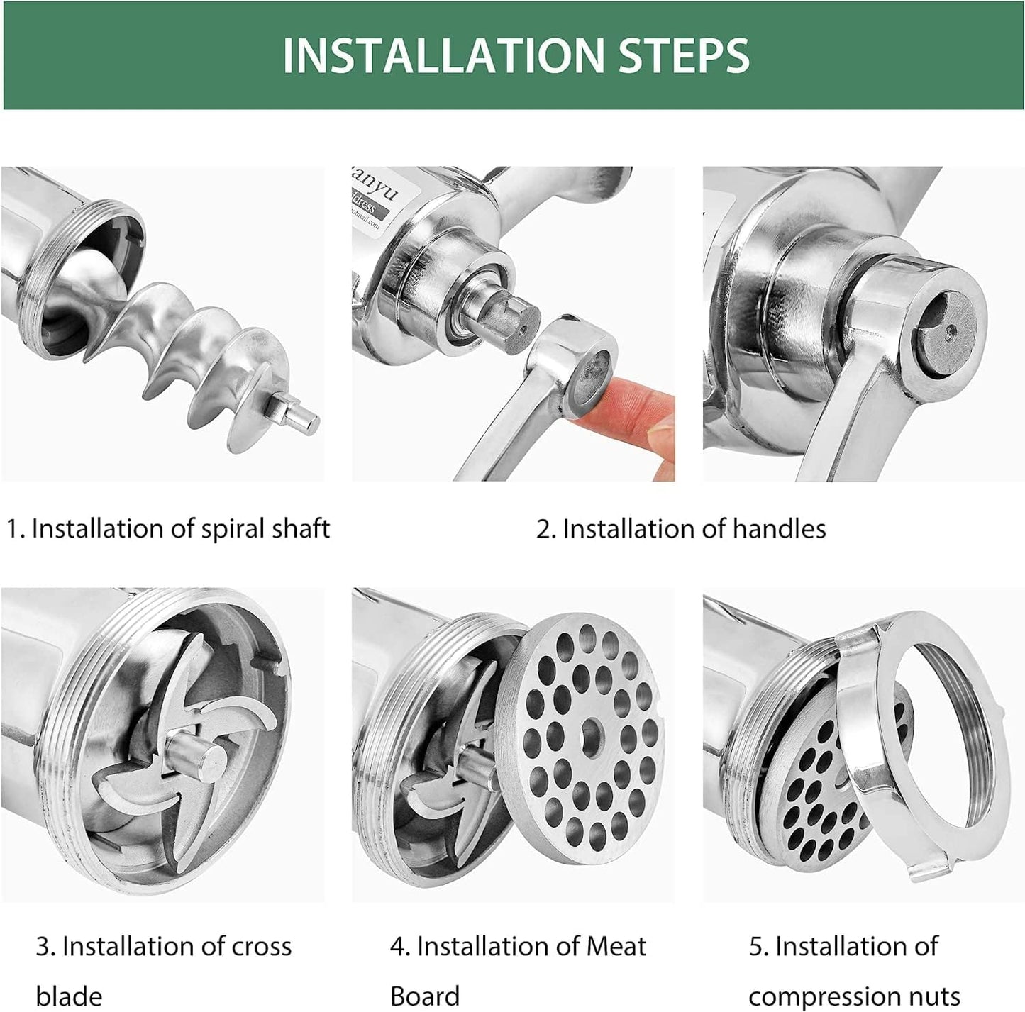 CAM2 Professional Grade Manual Meat Grinder #12 - Durable 304 Stainless Steel Design
