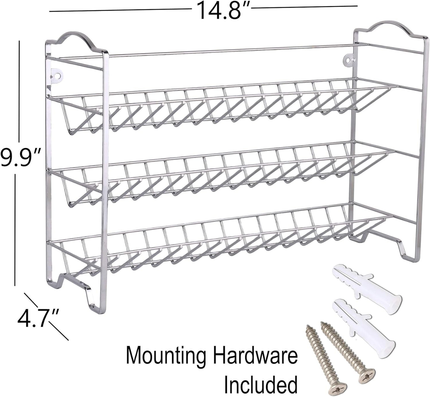 SWOMMOLY Comprehensive Spice Rack Organizer Set with 24 Empty Glass Jars, 396 Spice Labels, Chalk Marker, and Funnel - Suitable for Countertop, Cabinet, or Wall Mount, Silver