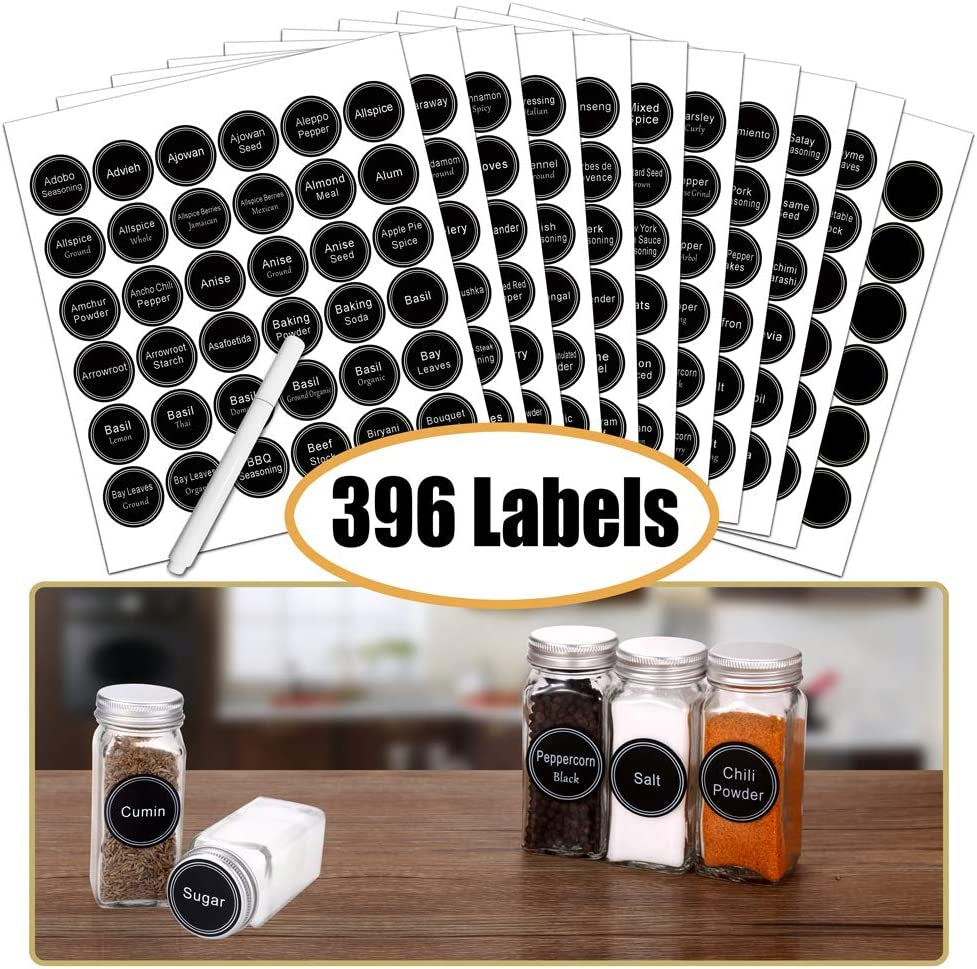 SWOMMOLY Comprehensive Spice Rack Organizer Set with 24 Empty Glass Jars, 396 Spice Labels, Chalk Marker, and Funnel - Suitable for Countertop, Cabinet, or Wall Mount, Silver