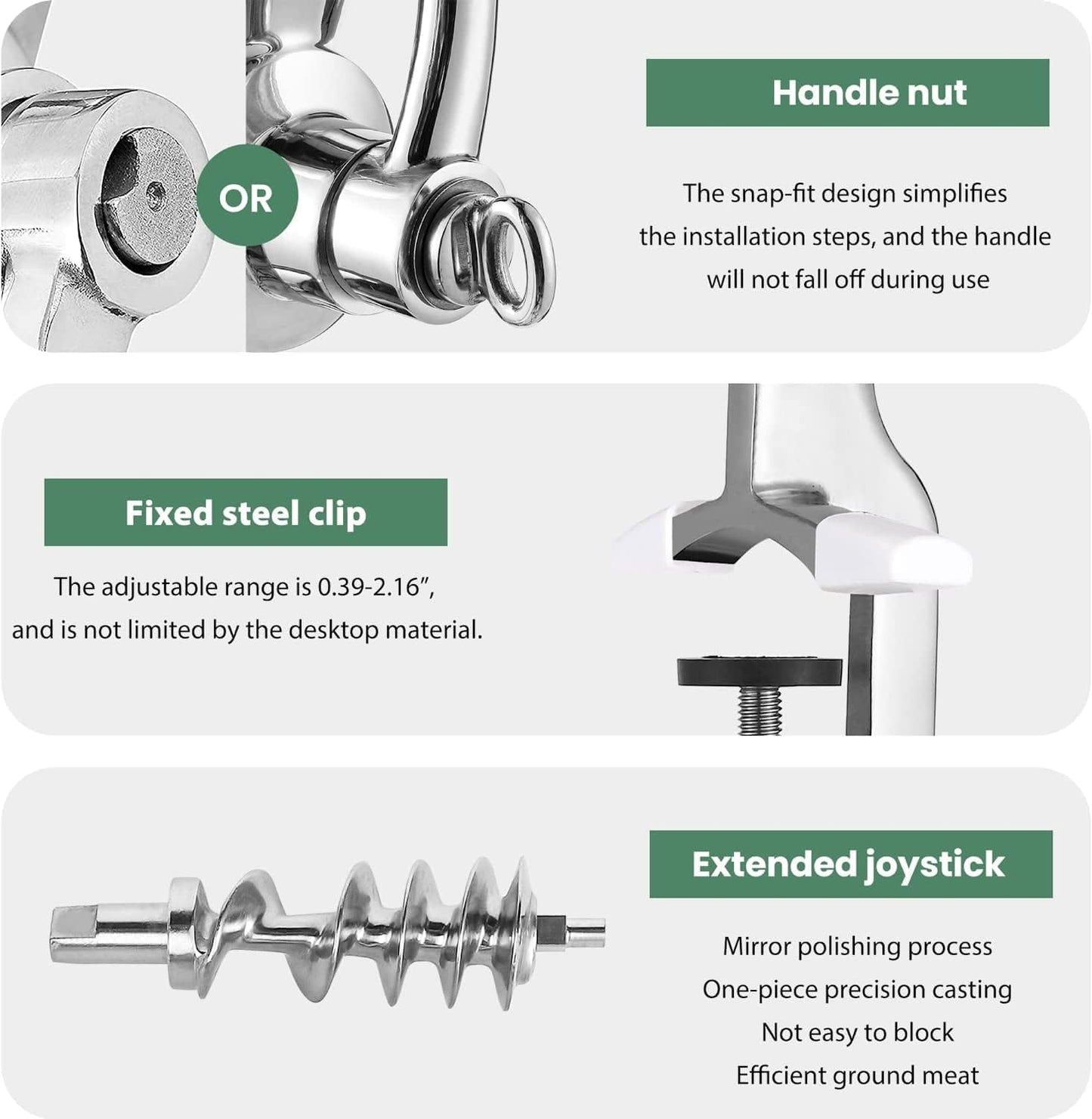CAM2 Professional Grade Manual Meat Grinder #12 - Durable 304 Stainless Steel Design