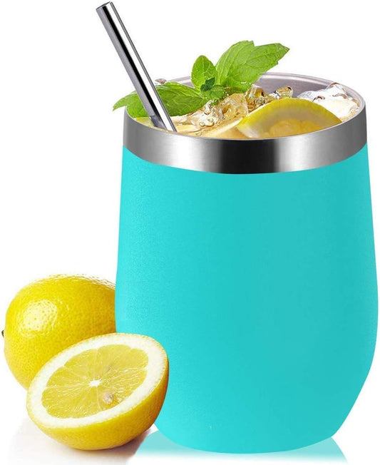 ZONEGRACE Set of 6 Assorted Color 12 oz Stainless Steel Stemless Wine Tumblers - Double Wall Vacuum Insulated with Lids and Straws, Perfect Gift for Coffee and Wine Aficionados