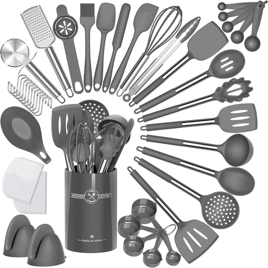 Umite Chef 43-Piece Premium Silicone Kitchen Utensil Set with Elegant Stainless Steel Handles - Non-Stick, Heat Resistant, and BPA Free for Safe Cooking
