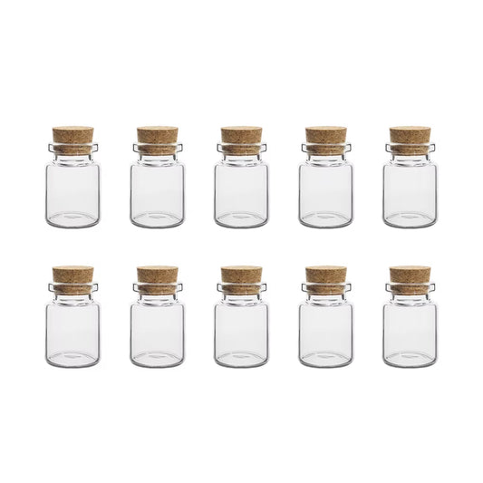 10-Piece Set of Small Glass Bottles (5ml-20ml) with Cork Stoppers for DIY Decoration and Message Vials