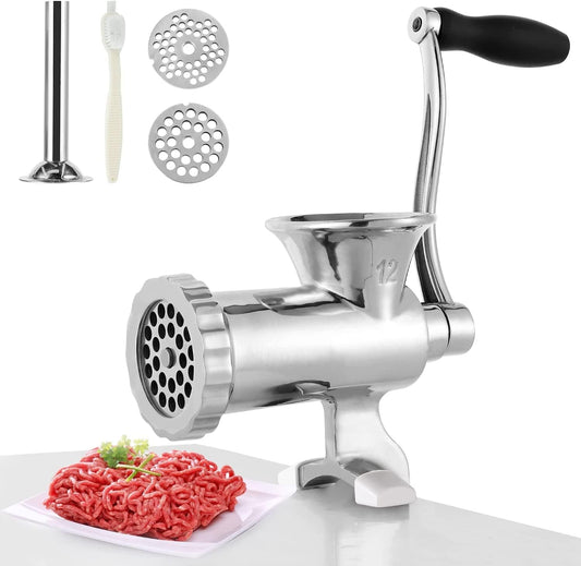 CAM2 Professional Grade Manual Meat Grinder #12 - Durable 304 Stainless Steel Design