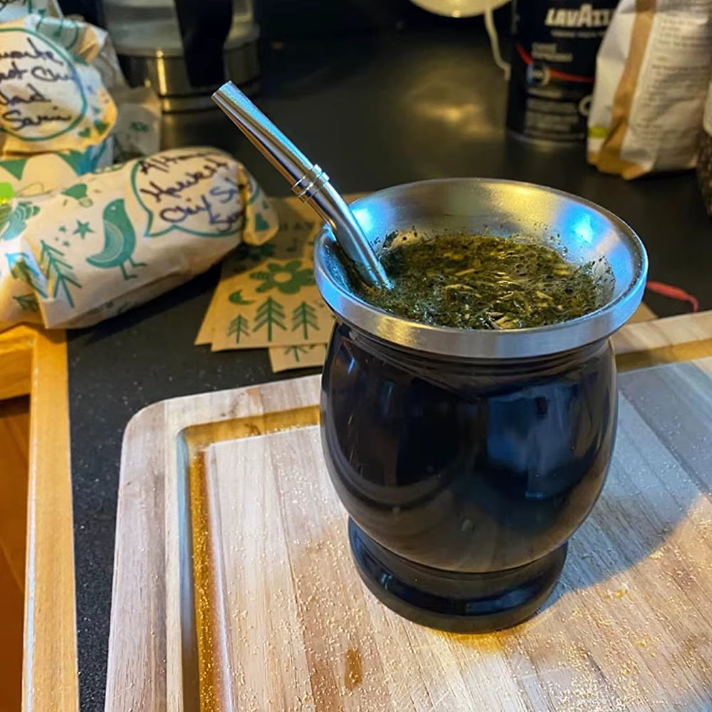 UPORS 8oz Double Wall Stainless Steel Yerba Mate Cup Set - Includes Bombillas and Cleaning Brush