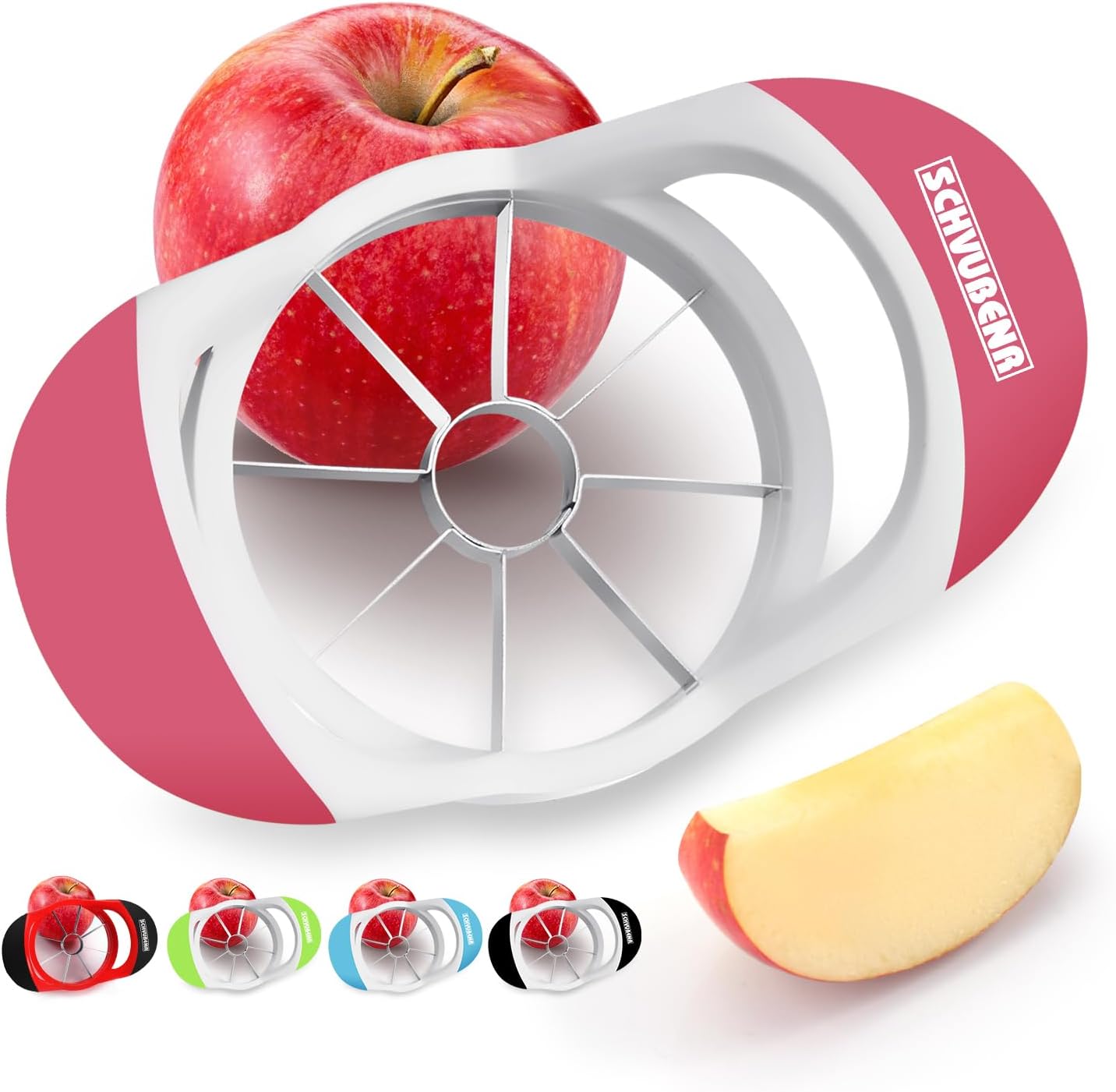 SCHVUBENR 3.5-Inch Professional Apple Slicer and Corer - Premium Stainless Steel with 8 Sharp Blades in Elegant Pink