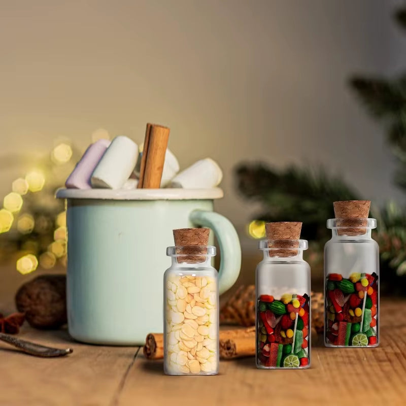 10-Piece Set of Small Glass Bottles (5ml-20ml) with Cork Stoppers for DIY Decoration and Message Vials