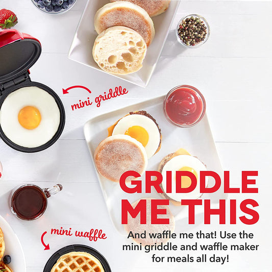 DASH Mini Waffle Maker & Griddle Set - Vibrant Red for Perfect Breakfasts!