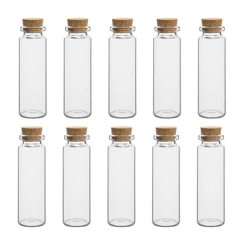 10-Piece Set of Small Glass Bottles (5ml-20ml) with Cork Stoppers for DIY Decoration and Message Vials