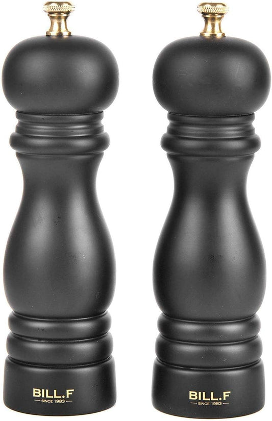 BILL.F Premium 7-Inch Wooden Salt and Pepper Grinder Set - Adjustable Ceramic Rotor, Set of 2