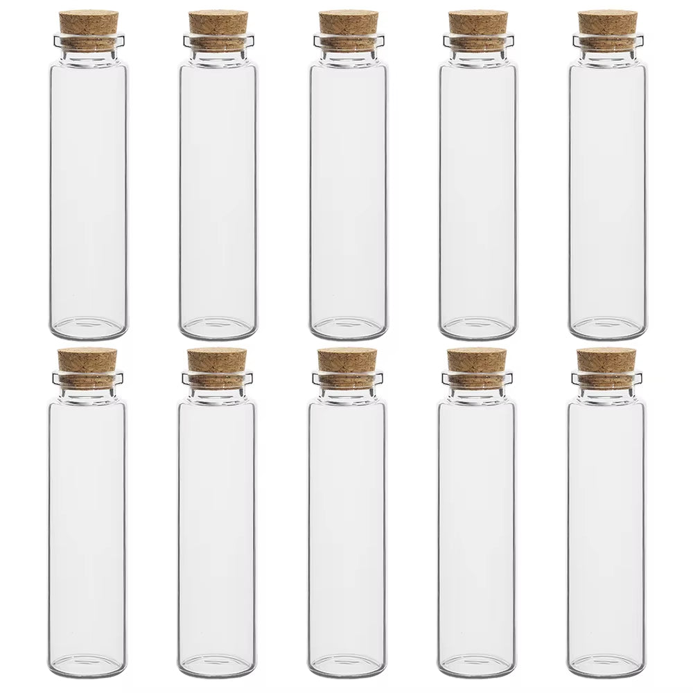 10-Piece Set of Small Glass Bottles (5ml-20ml) with Cork Stoppers for DIY Decoration and Message Vials