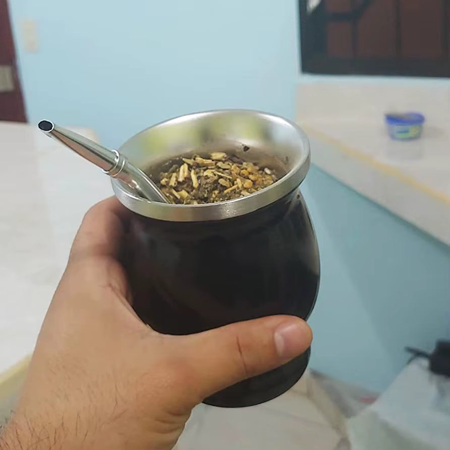 UPORS 8oz Double Wall Stainless Steel Yerba Mate Cup Set - Includes Bombillas and Cleaning Brush