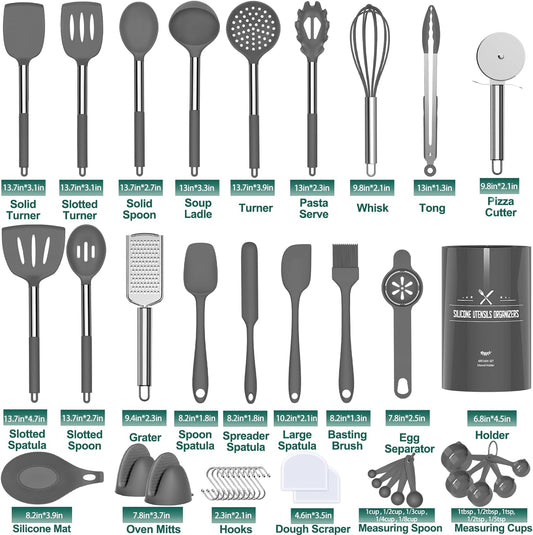 Umite Chef 43-Piece Premium Silicone Kitchen Utensil Set with Elegant Stainless Steel Handles - Non-Stick, Heat Resistant, and BPA Free for Safe Cooking